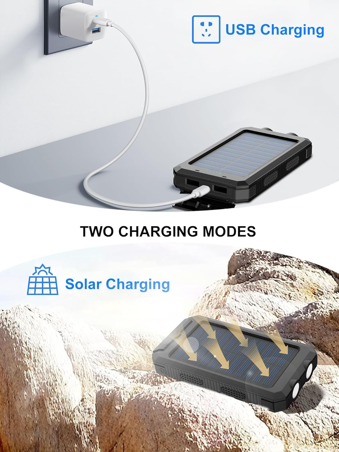Solar Charger,38800Mah Solar Power Bank,Waterproof External Backup Battery Power Pack with USB C Input/Output/Led Flashlights Compatible with Iphone, Samsung, Ipad, Suitable for Outdoor, Camping