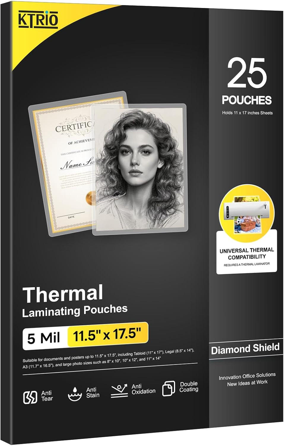 Laminating Sheets 5 Mil, Hold 11 X 17 Inches Sheet, 25 Pack, Clear Thermal Laminate Pouches for Laminator, 11.5 X 17.5 Inches Lamination Sheets for School, Home & Office